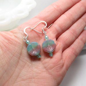 Uranium glass Flower bead earrings